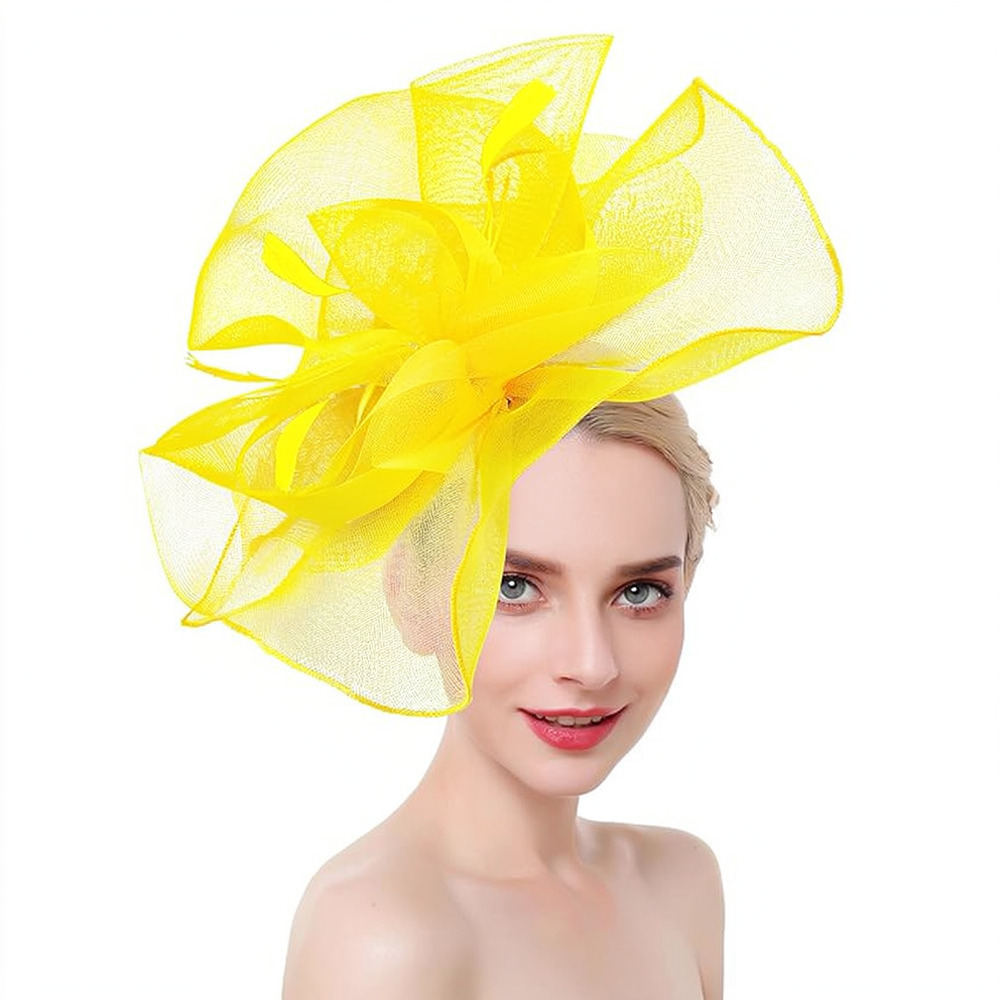 Women'S Fashion Kentucky Derby - قبعة ريترو شبكية مزينة بالريش، إكسسوار