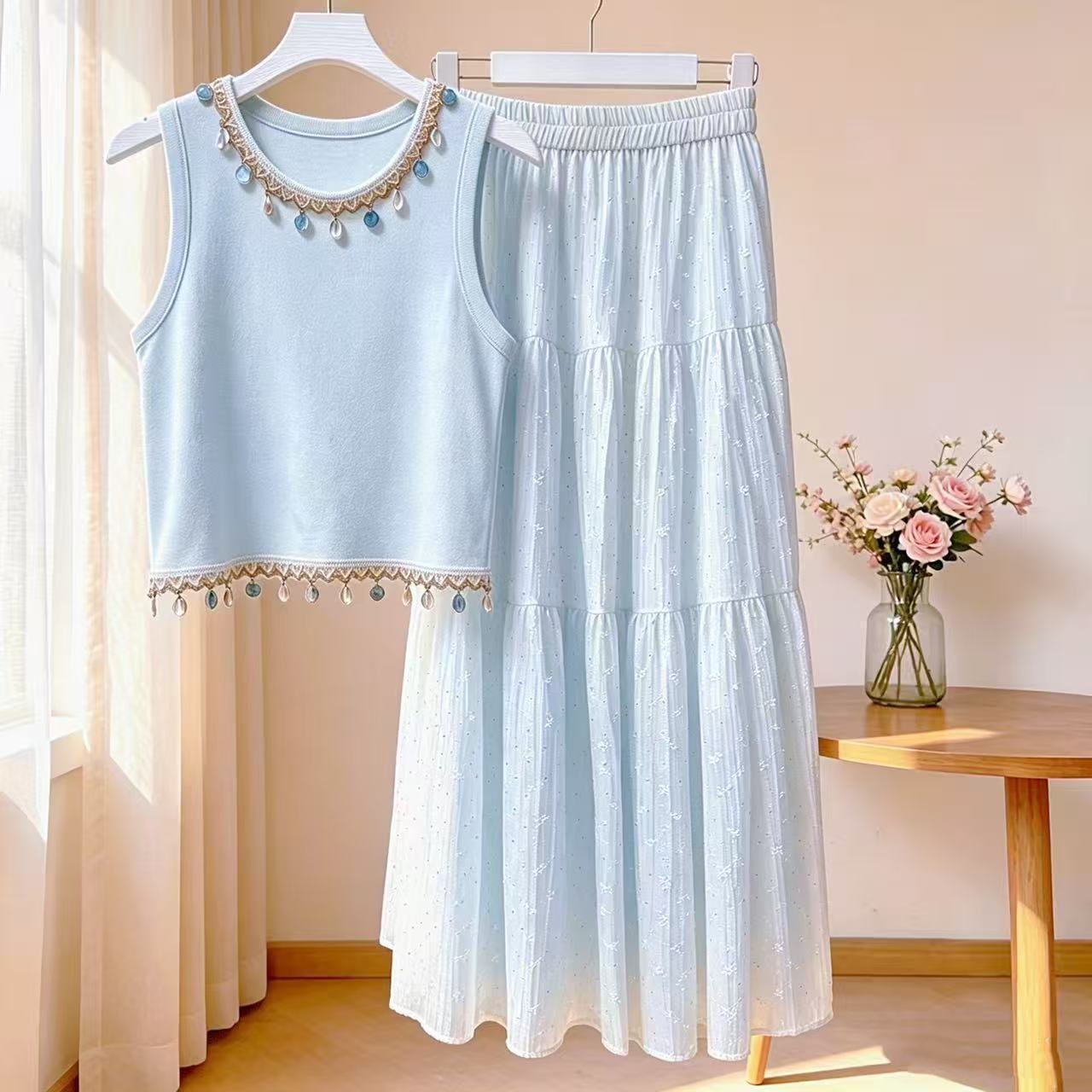 طقم صيفي عصري جديد من قطعتين ل - مراجعة Women'S Fashion Vest Tops وسعره
