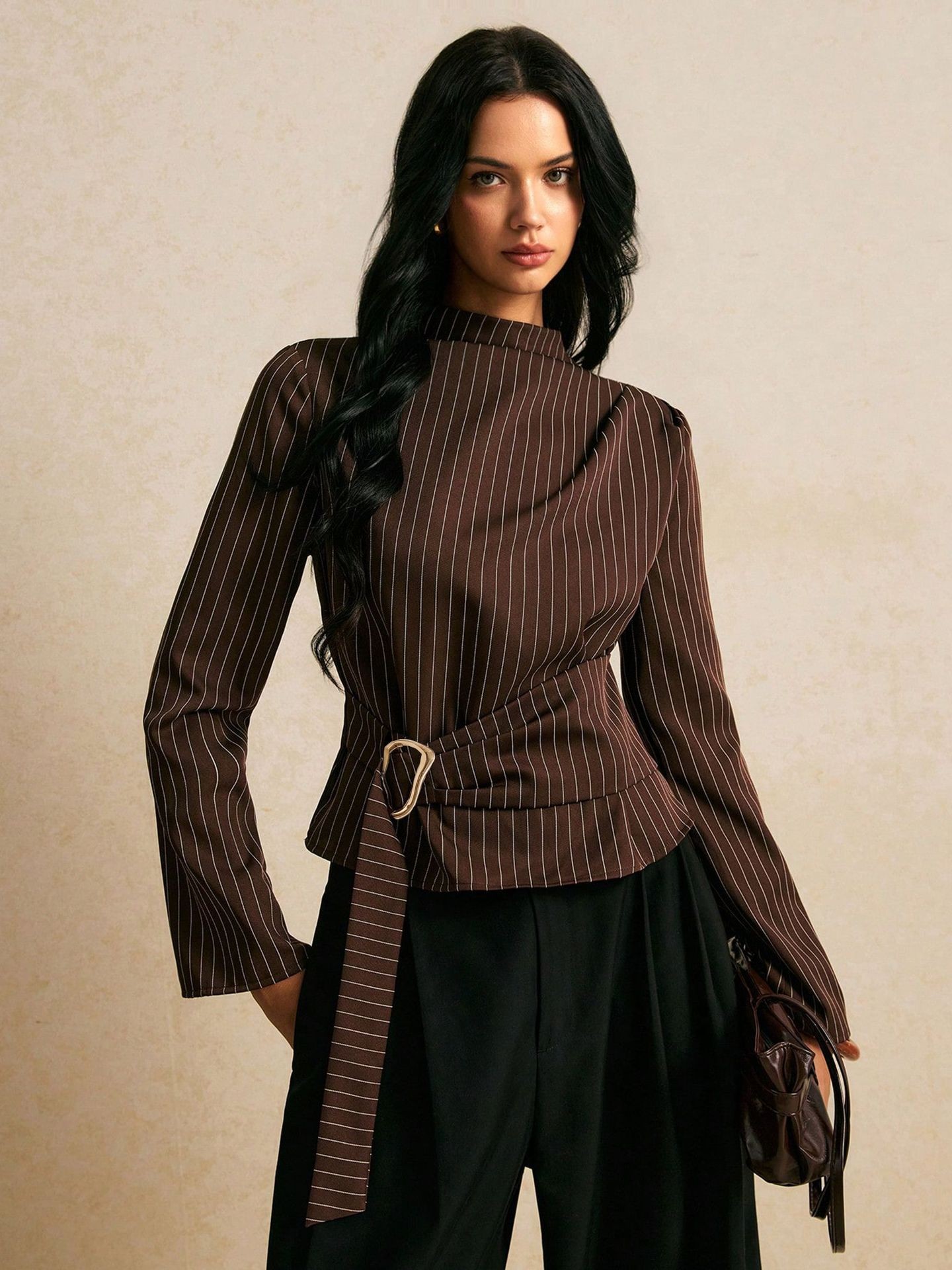 بلوزة بأكمام طويلة مخططة بياقة - مراجعة Women Fashion Necktie وسعره