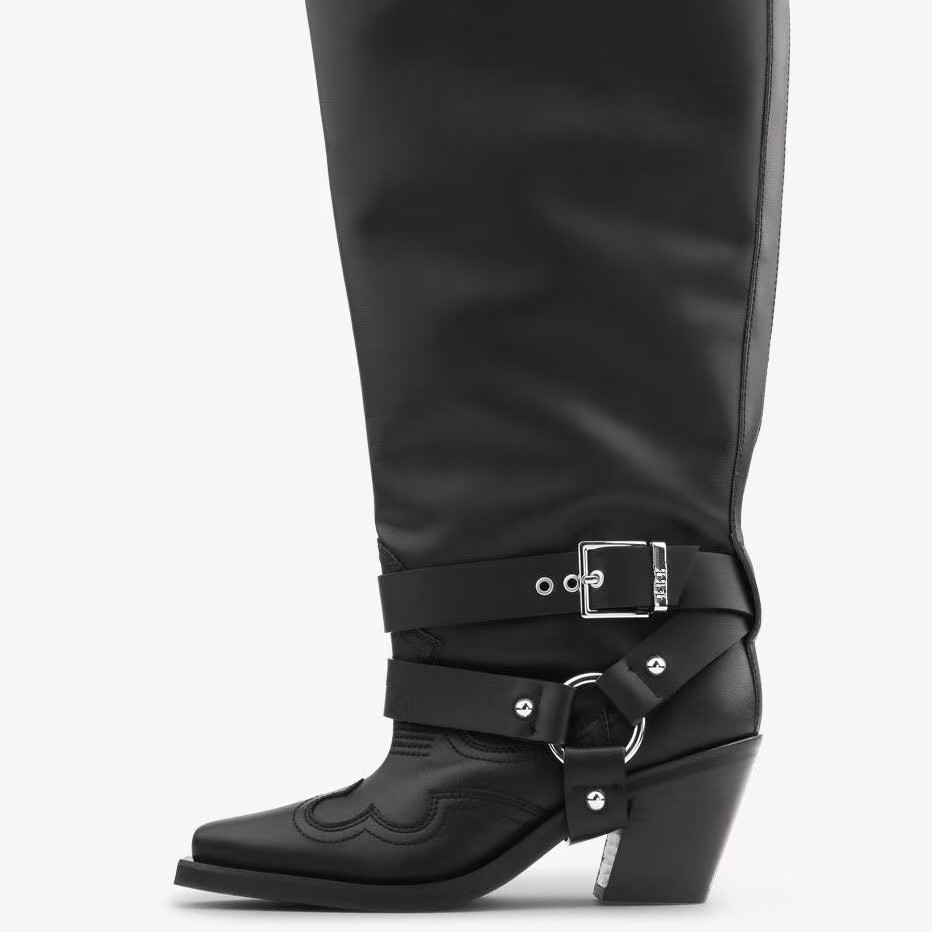 المرأة جلد أسود الركبة عالية أ - مراجعة Women'S Fashion Knee High Boots وسعره